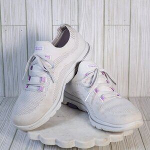Skechers Size 8 Go Walk white purple slip on air cooled goga mat insole